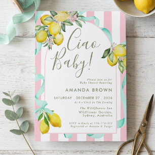 Citrus Summer Lemon Bow Itallian Ciao Baby  Shower Invitation