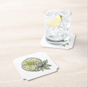 Citrus Summer Lime and Green Leaves Paper Coaster