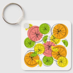Citrus text back aluminium square double-sided key ring