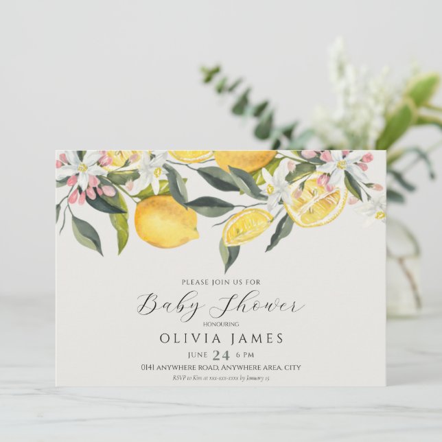 Citrus theme baby shower invitation (Standing Front)