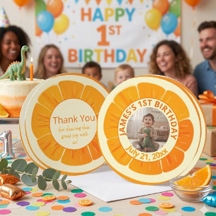Citrus-Themed First Birthday Photo Thank You Card