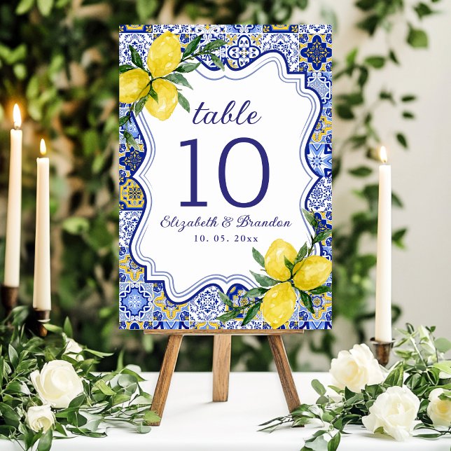 Citrus & Tile Mediterranean Wedding Celebration Table Number (Creator Uploaded)