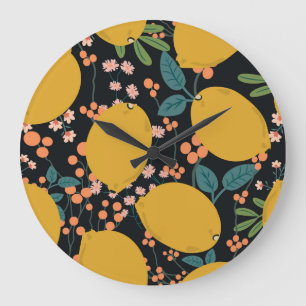 Citrus Tree Hand Drawn: Vintage Large Clock