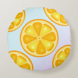 Citrus TROPICAL SUMMER FRUIT Orange lemons Slice Round Cushion