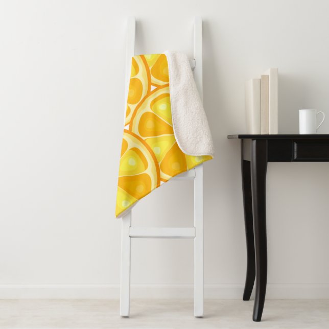 Citrus TROPICAL SUMMER FRUIT Orange lemons Slice Sherpa Blanket (In Situ)