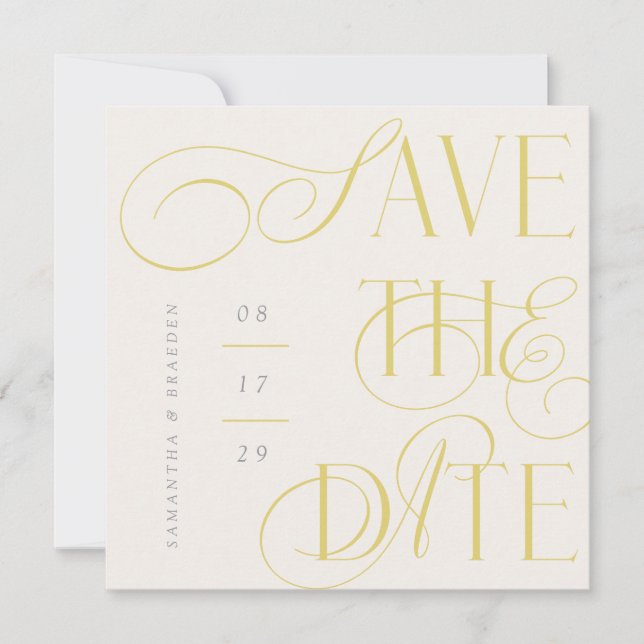 Citrus Twist Modern Calligraphy Save The Date Card (Front)