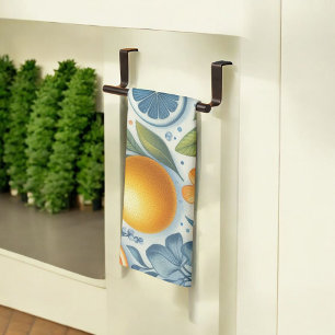 Citrus Vibrant Lemon & Orange Watercolor Floral Tea Towel