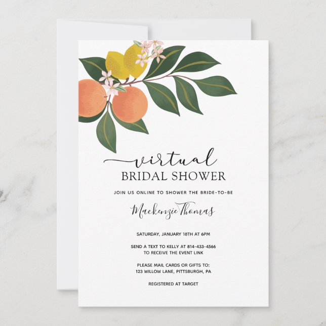 Citrus Virtual Bridal Shower Invitation (Front)