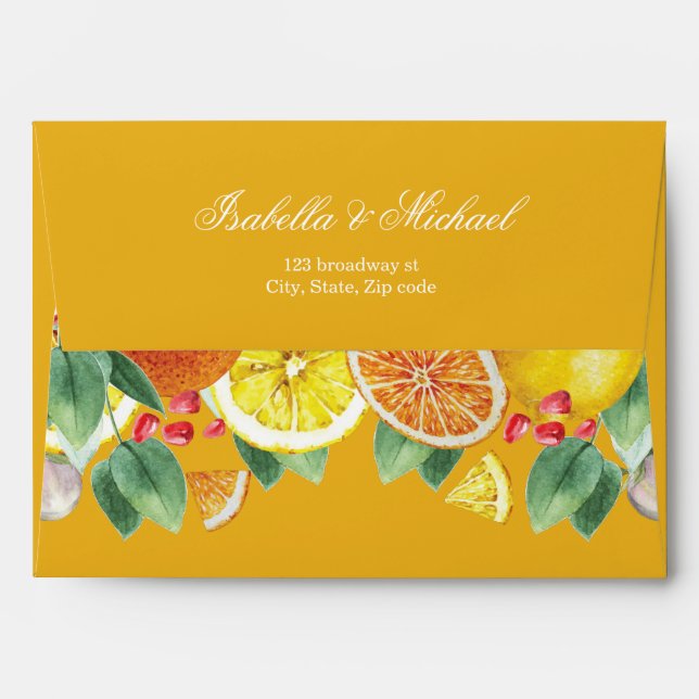 Citrus Watercolor Botanical Wedding Envelope (Back (Top Flap))