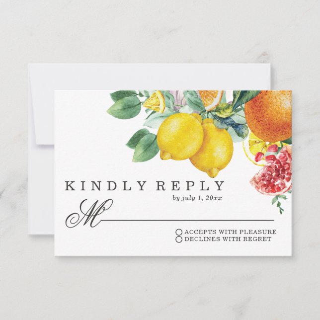 Citrus Watercolor Botanical Wedding RSVP Card (Front)