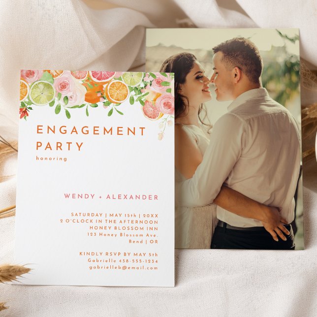 Citrus Watercolor Engagement Party Photo Invitation (Creator Uploaded)