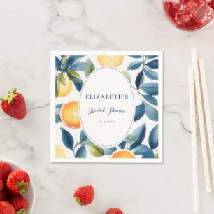 Citrus Watercolor Modern Blue Orange Bridal Shower Napkin