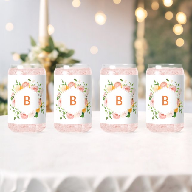 Citrus Watercolor Monogram Wedding Bridal Party Can Glass (Insitu (Wedding))