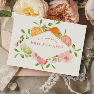 Citrus Watercolor Wedding Bridesmaid Proposal Card