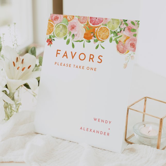 Citrus Watercolor Wedding Favours Pedestal Sign (Creator Uploaded)