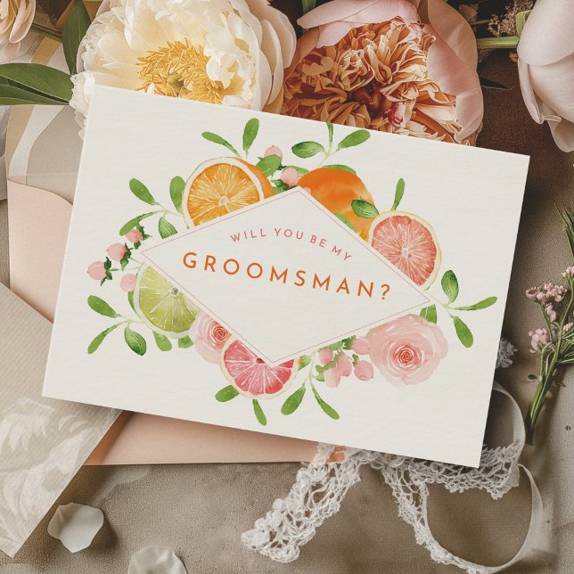 Citrus Watercolor Wedding Groomsman Proposal Card (Creator Uploaded)