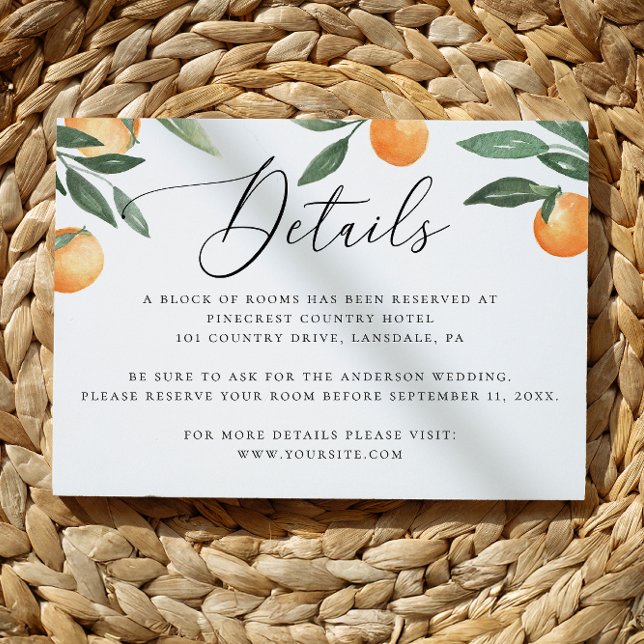 Citrus Wedding Details | Orange Accommodation Enclosure Card (Creator Uploaded)