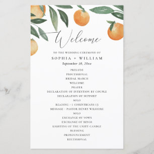 Citrus Wedding Program Watercolor Garden Orange