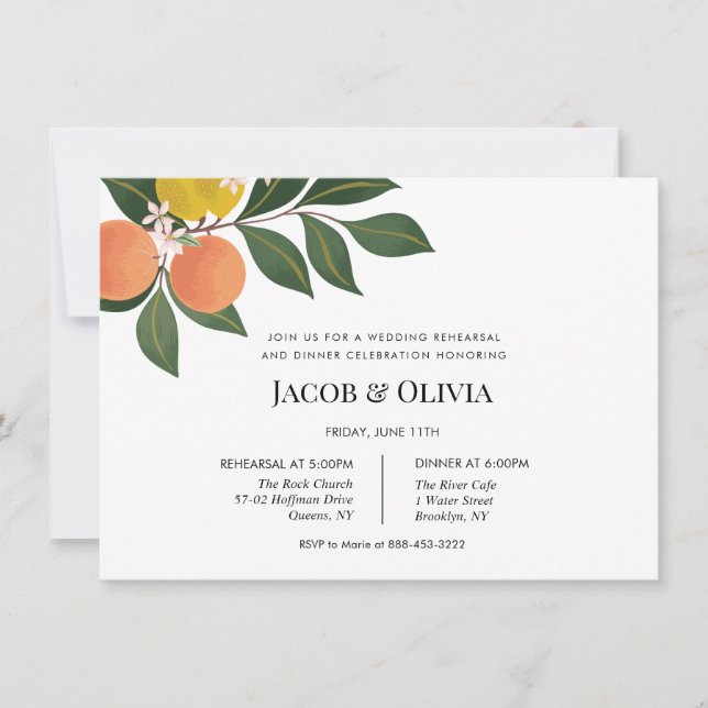 Citrus Wedding Rehearsal Dinner invite (Front)