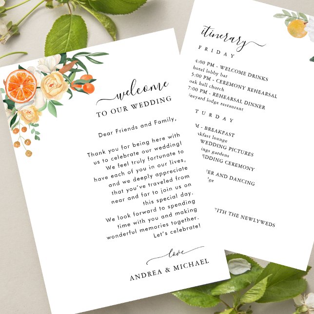 Citrus Wedding Welcome Letter and Itinerary Card (Creator Uploaded)