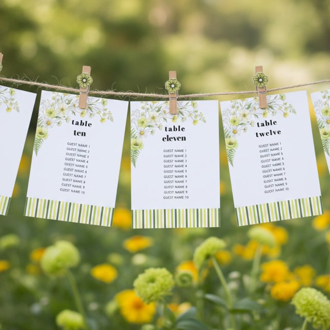 Citrus Wildflower Wedding Seating Chart Table Card (Seating Chart cards from the Citrus Green Wildflower wedding collection by Darling & May)