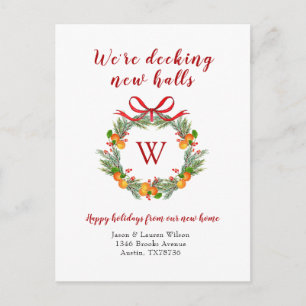 Citrus Wreath with Monogram Holiday Moving  Postcard