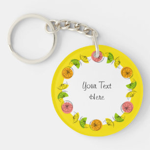 Citrus Yellow Circle  Monogram double-sided Key Ring