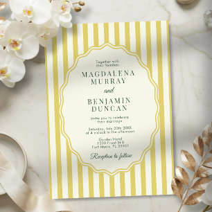 Citrus Yellow Green Elegant Modern Stripe Wedding Invitation
