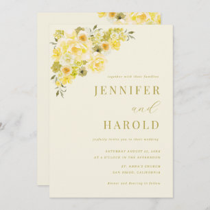 Citrus Yellow & Green Floral All in One Wedding Invitation