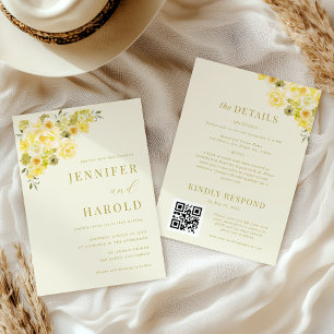 Citrus Yellow & Green Floral All in One Wedding Invitation