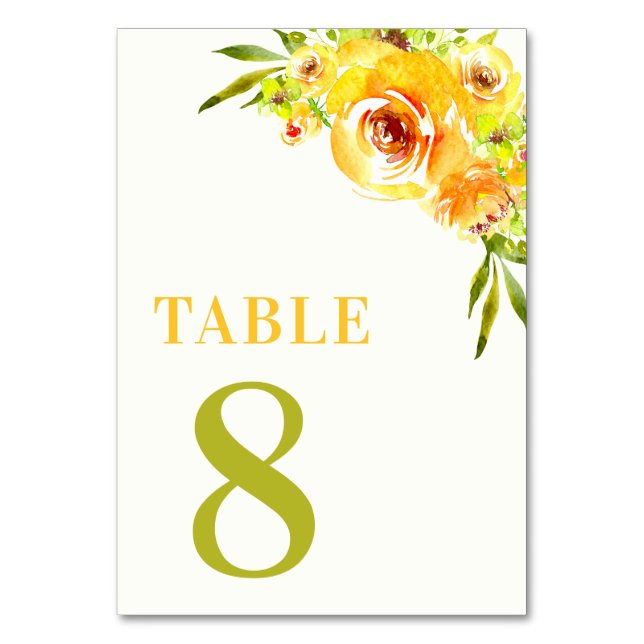 Citrus Yellow Green Garden Floral Table 8 Wedding Number (Front)