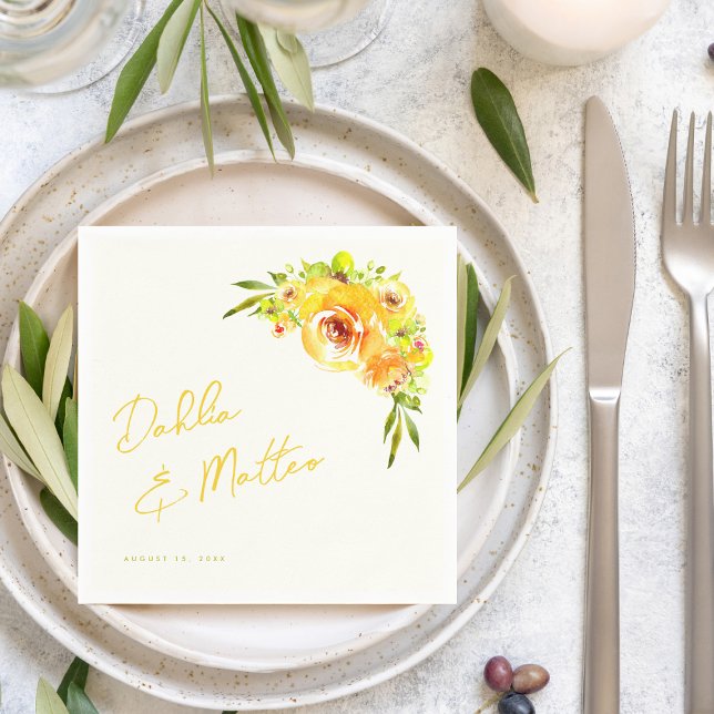 Citrus Yellow Green Vibrant Summer Floral Wedding Napkin (Creator Uploaded)