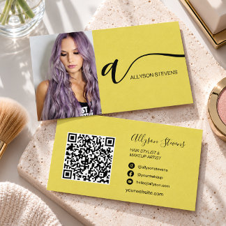 Citrus Yellow Hair Makeup Artist Photo QR Code Business Card