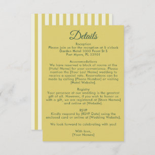 Citrus Yellow Olive Green and Ivory Wedding Detail Enclosure Card