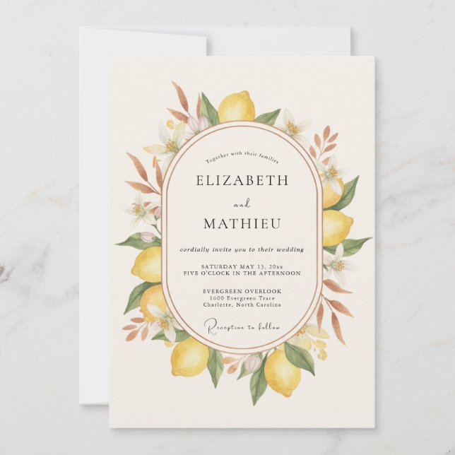 Citrus Yellow Wreath Wedding Invitation (Front)