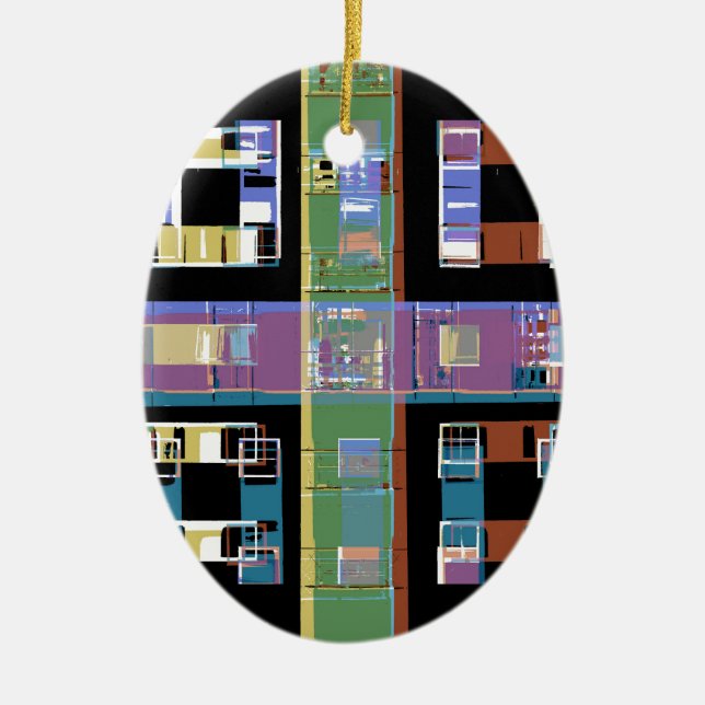 City apartments at night ceramic tree decoration (Front)