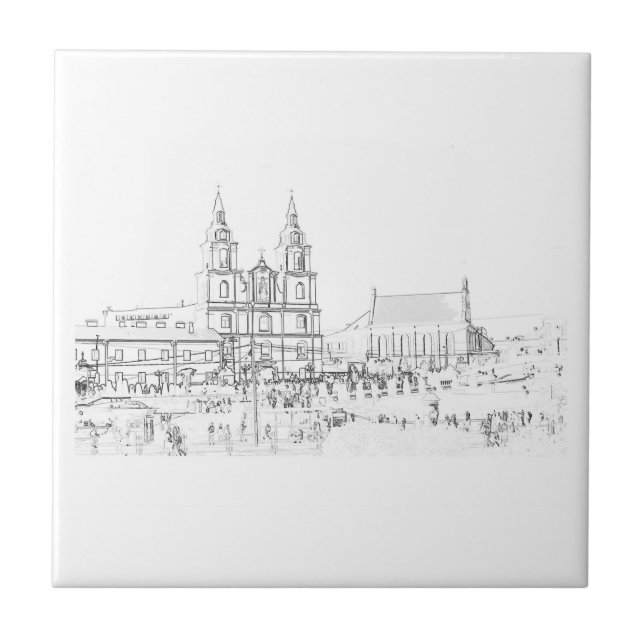 City Architecture Church Sketch Tile (Front)