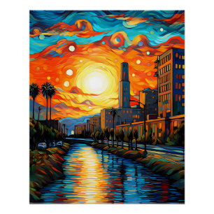 City at sunset; Vincent Van Gogh Style  Poster