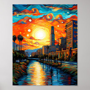 City at sunset; Vincent Van Gogh Style  Poster