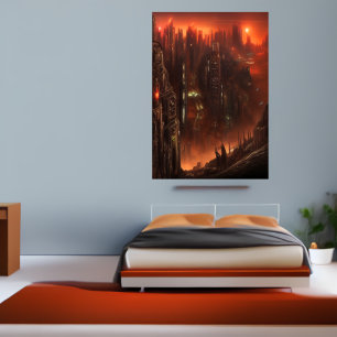 City at the gate of Hell AI Art Poster