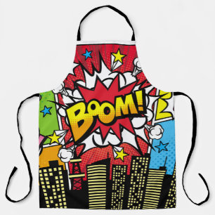 City background material with comic art style spee apron