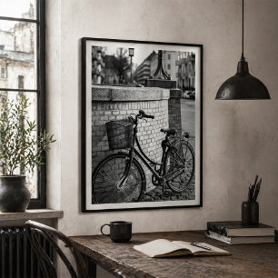 City Bicycle with Basket Against Brick Wall Urban Poster
