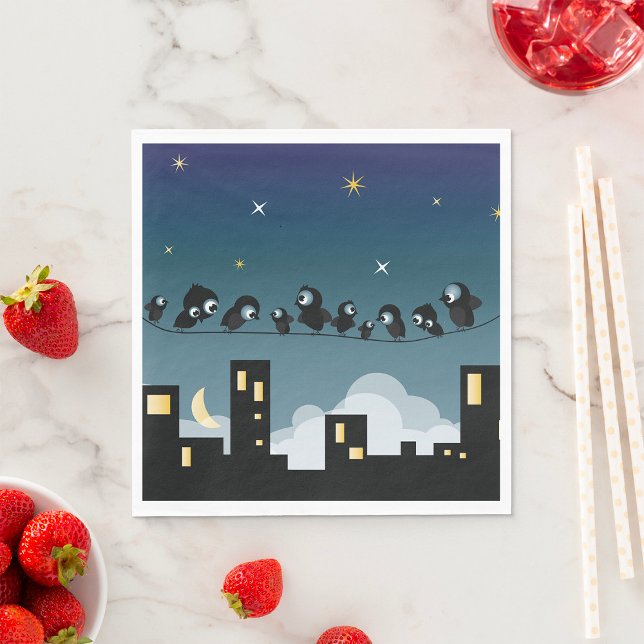 City Birds On A Wire Starry Sky Napkin (Creator Uploaded)