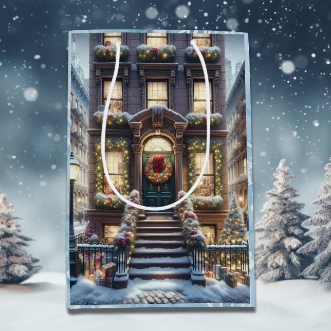 City Brownstone at Christmas  Medium Gift Bag (Creator Uploaded)