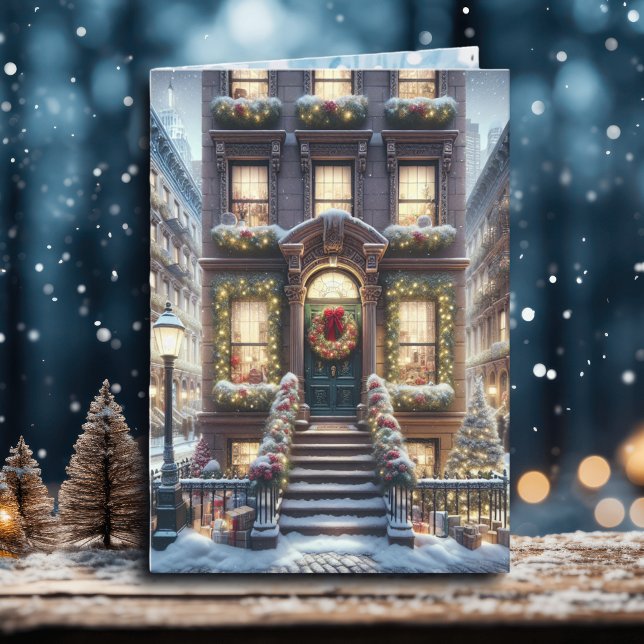 City Brownstone at Christmas Personalised Holiday Card (Creator Uploaded)