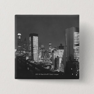 City buildings at night B&W, elevated view 15 Cm Square Badge