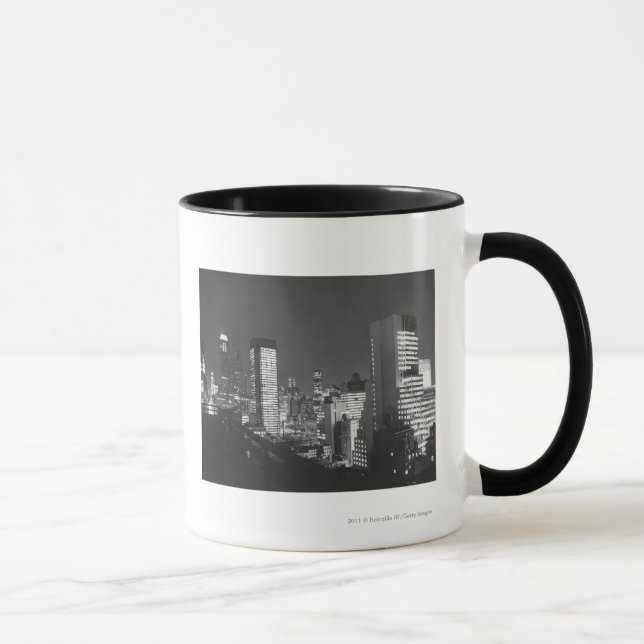 City buildings at night B&W, elevated view Mug (Right)