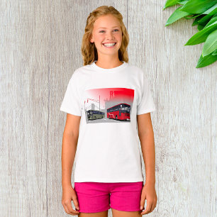 City Buses Red Green Coaches on Urban Street T-Shirt