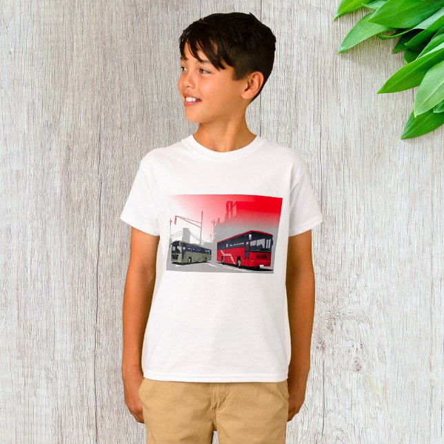 City Buses Red Green Coaches on Urban Street T-Shirt (Creator Uploaded)