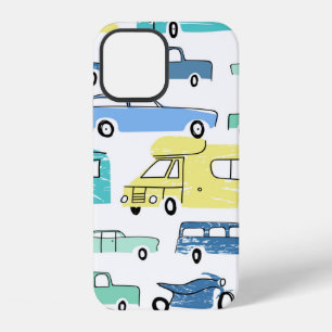 City cars and transport cartoon seamless pattern.  iPhone 12 case